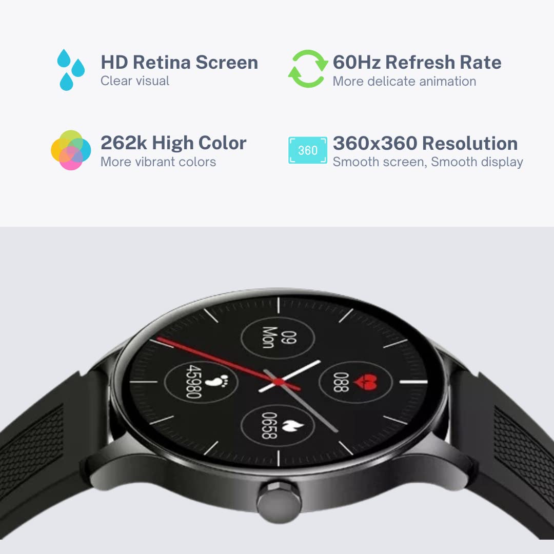 ReysorLink NEON Smartwatch, 1.3" HD Retina, Heart Rate, Blood Pressure, Sleep State, 500+ Watch Faces, Calls & Messages Reminder, IP68 Waterproof, Metallic Body, 1-Year Door Step Warranty