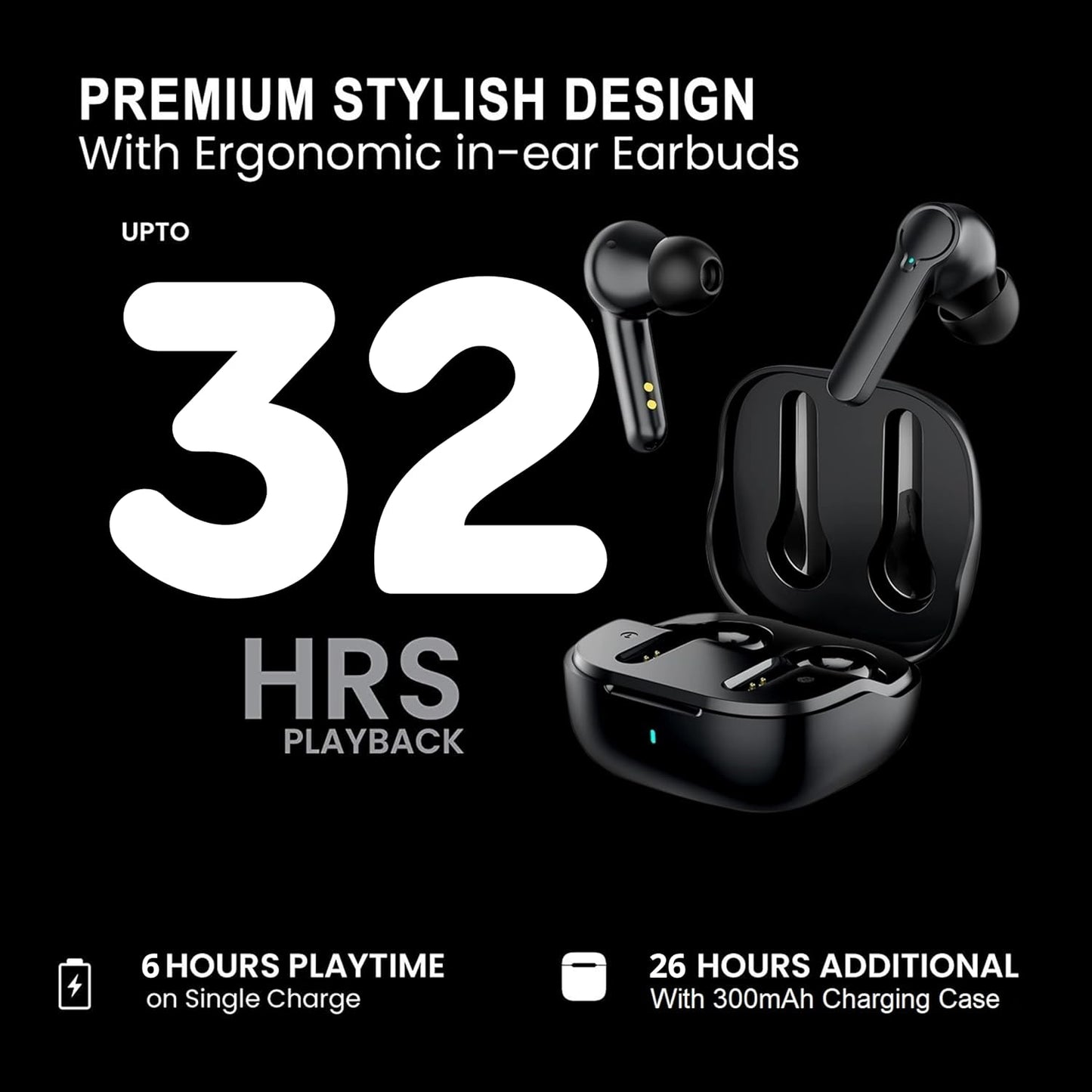 ReysorLink LivePods, 10mm Composite PEEK Drivers, Deep Bass, Bluetooth 5.1, 50ms Low Latency, Smart Touch Control, IPX5 Waterproof, 32 Hrs Playtime, Type-C Charging, Dual Mic, ENC, 1 Year Door-Step Warranty