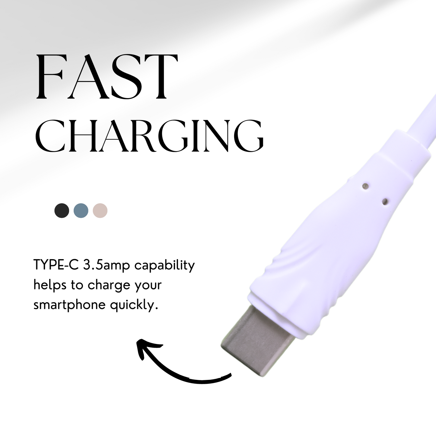 ReysorLink 3.5A Fast Charging 1M Type C Cable for Smartphones, Tablets, 480Mbps Data Sync, Quick Charge 3.0, 1-Year Warranty