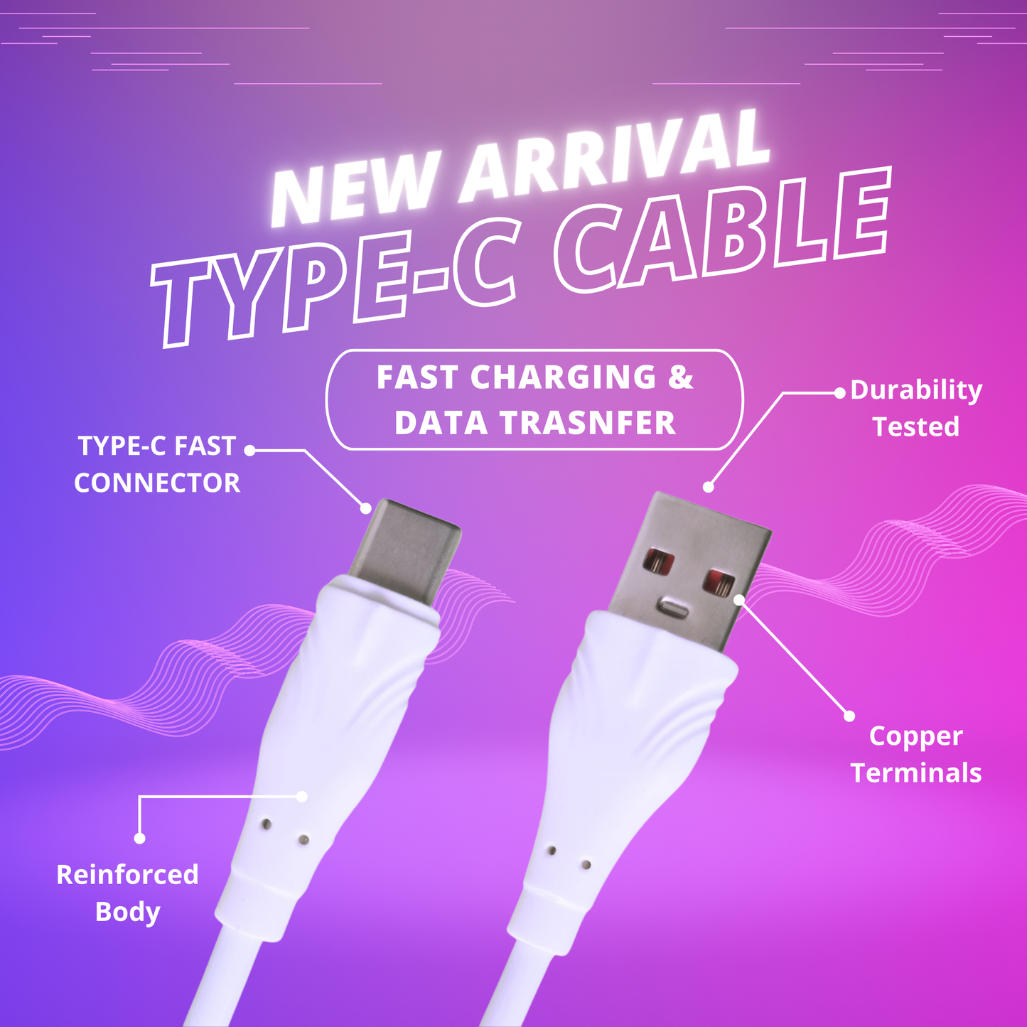 ReysorLink 3.5A Fast Charging 1M Type C Cable for Smartphones, Tablets, 480Mbps Data Sync, Quick Charge 3.0, 1-Year Warranty